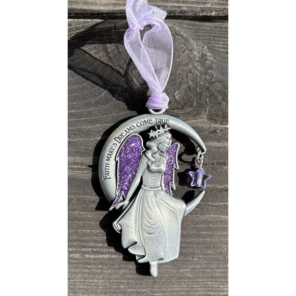 2015 Gloria Duchin Angel on Moon Pewter Ornament - Faith Makes Dreams Come True